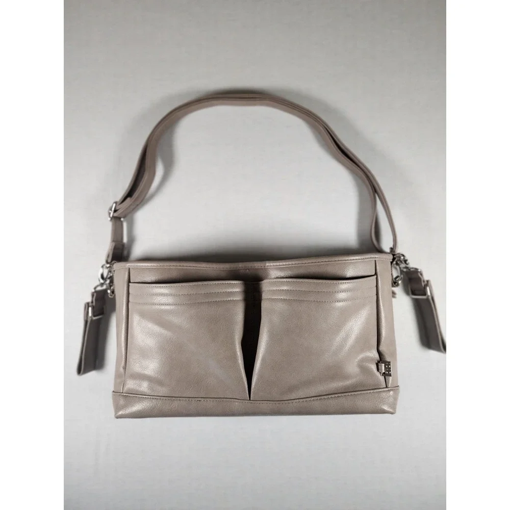 OiOi‎ Pram Caddy Oatmeal Vegan Leather Stroller Bag W/ Attachable Shoulder Strap